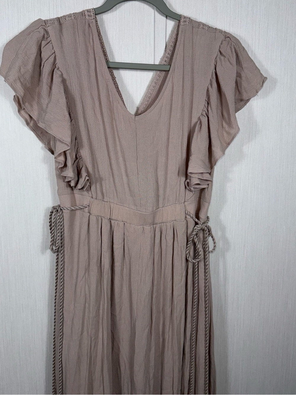 Baltic Born Taupe Ruffle Maxi Dress with Braided Waist Tie - Picture 12 of 14